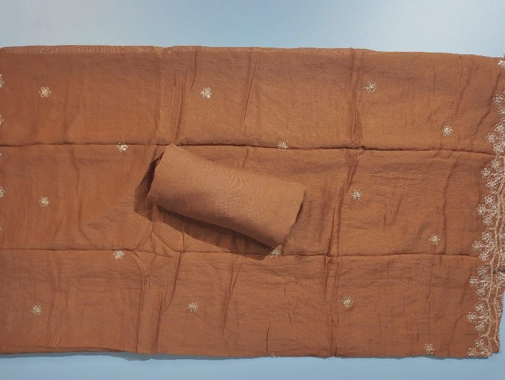 Elegant Amber Striped Embroidered Salwar Suit - Brown - Picture 5