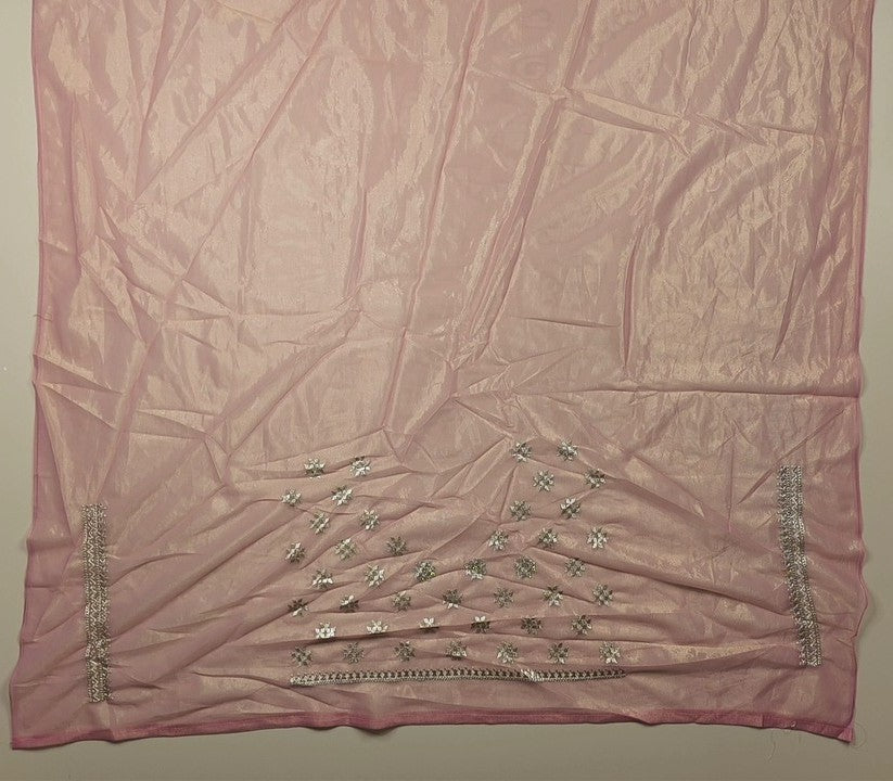 Elegant Blush Pink Floral Embroidered Saree - Pink - Picture 5