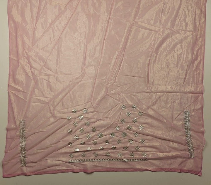 Elegant Blush Pink Floral Embroidered Saree - Pink - Picture 5