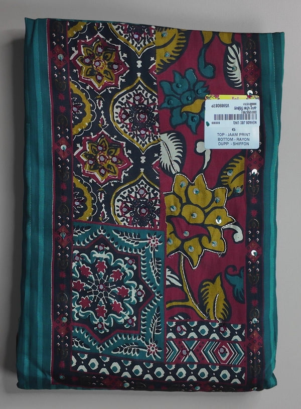 Teal & Maroon Jam Print Rayon Suit Set - Teal - Picture 1