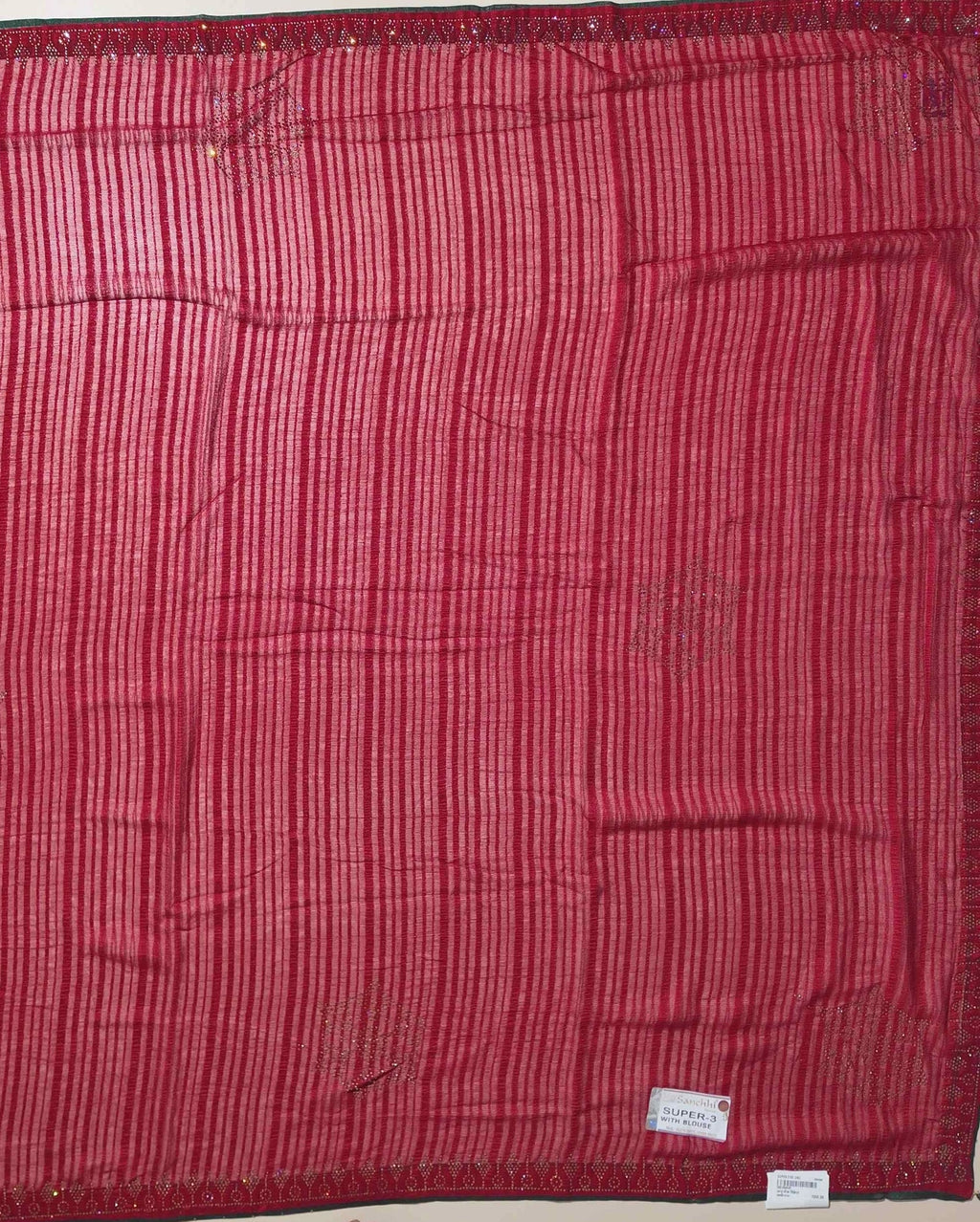 Elegant Magenta Striped Silk Saree with Tassels - Red (1) - Picture 2