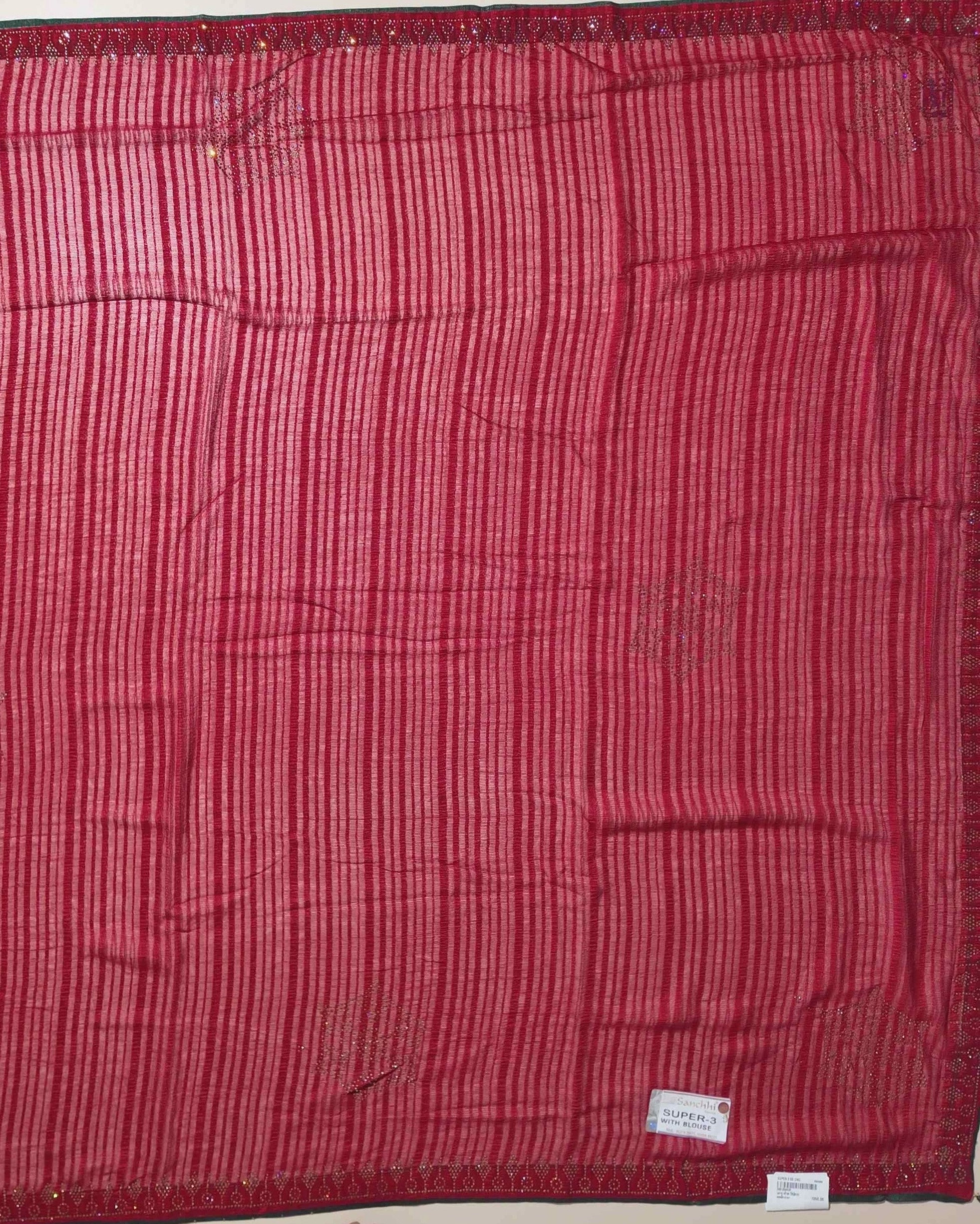Elegant Magenta Striped Silk Saree with Tassels - Red (1) - Picture 2