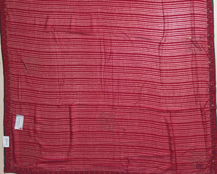 Elegant Magenta Striped Silk Saree with Tassels - Red (1) - Picture 2