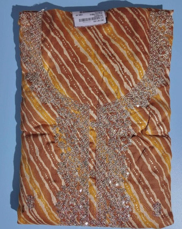 Elegant Amber Striped Embroidered Salwar Suit - Brown - Picture 1