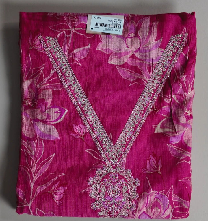 Vibrant Pink Floral Embroidered Suit - Magenta - Picture 1