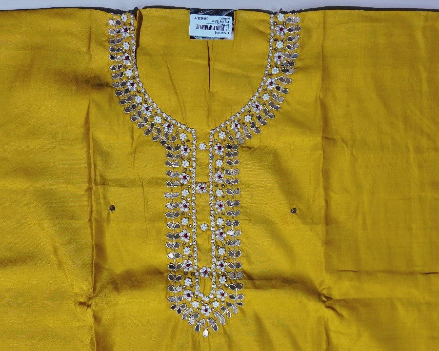 Golden Yellow Embellished Silk Suit Set - Mustard yellow - Picture 3