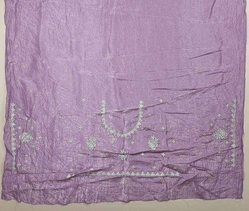 Lavender Elegance: Embroidered Silk Saree - Purple - Picture 5