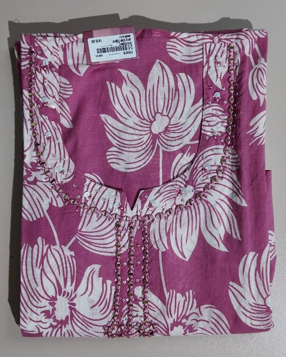 Pink Floral Elegance Cotton Kurta Set - Pink - Picture 1