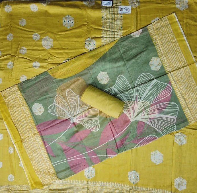 Sunny Yellow Floral Unstitched Suit Set - Yellow - Picture 5