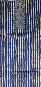 Navy Blue Floral Embroidered Cotton Kurta Set - Navy blue - Picture 2