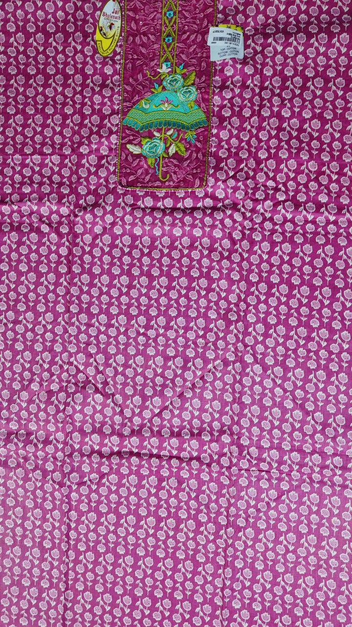 Vibrant Pink Embroidered Cotton Salwar Suit - Pink - Picture 3