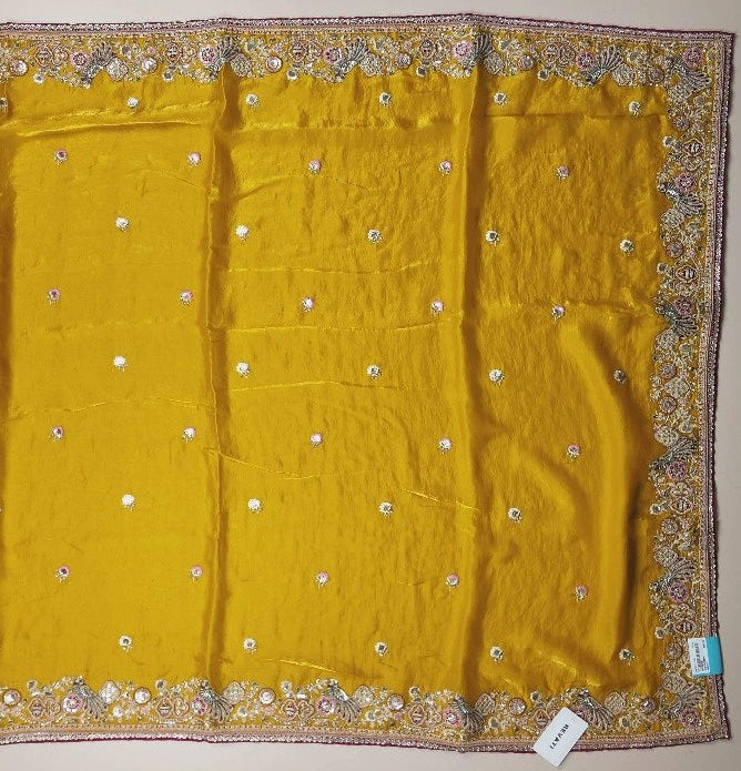 Golden Mustard Embroidered Silk Saree - Mustard yellow - Picture 2