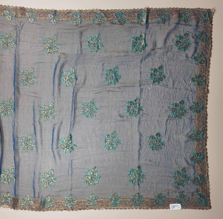 Elegant Blue Chiffon Saree with Embroidered Motifs - Blue - Picture 4