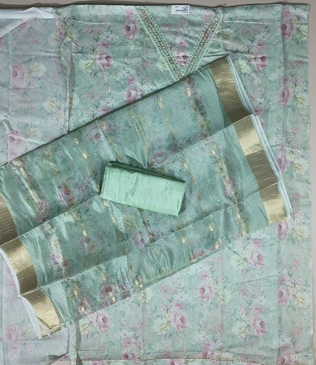 Mint Floral Embroidered Kurta Set - Mint green - Picture 5