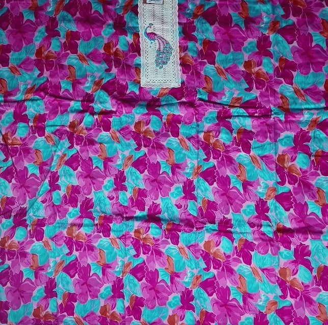 Vibrant Floral Peacock Embroidery Kurti Set - Magenta - Picture 2