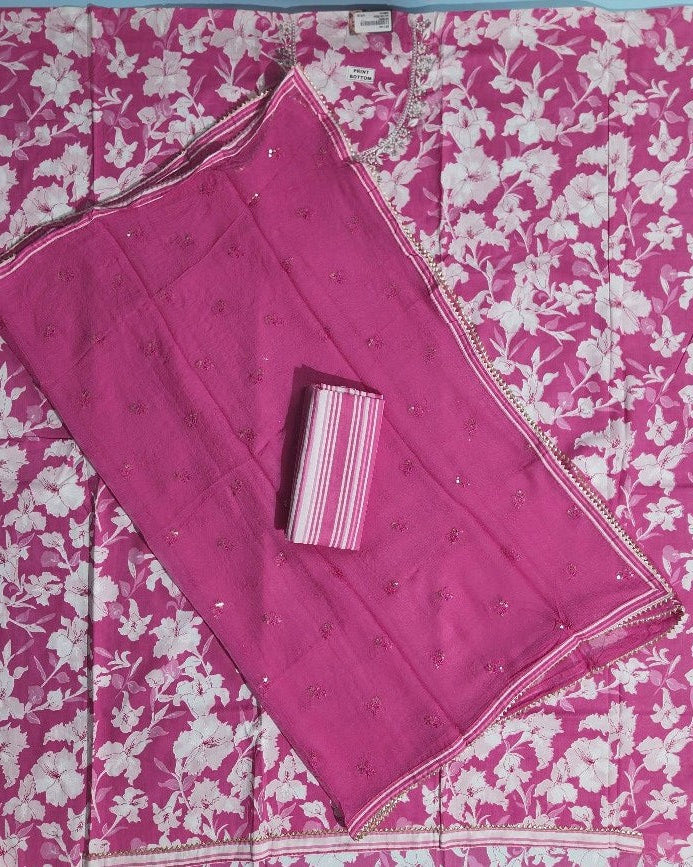 Elegant Pink Floral Designer Kurti Set - Pink - Picture 4