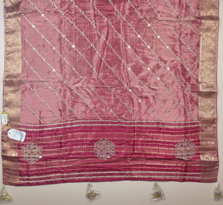 Radiant Plum Silk Saree with Mirror Work Elegance - Maroon - Picture 4