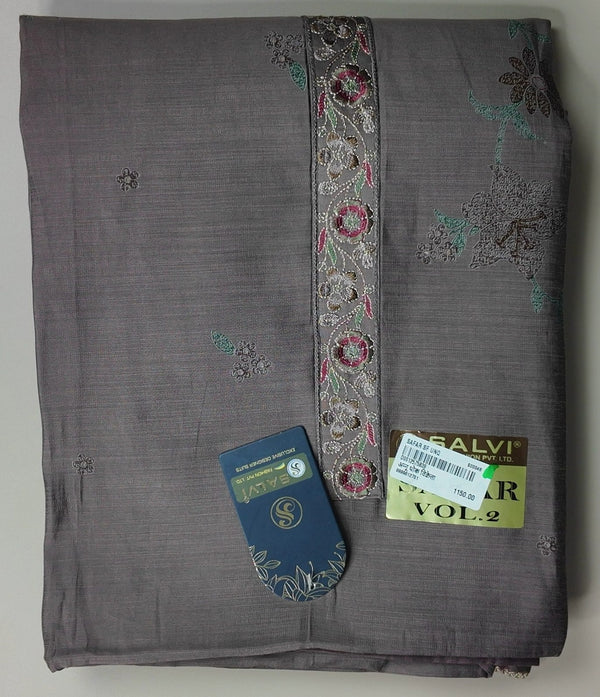 Elegant Grey Floral Embroidered Chanderi Suit - Gray - Picture 1
