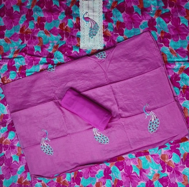 Vibrant Floral Peacock Embroidery Kurti Set - Magenta - Picture 5