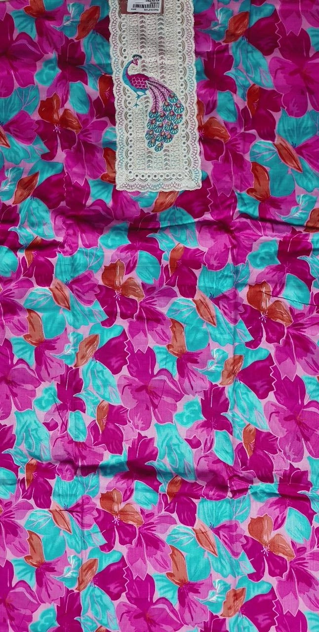 Vibrant Floral Peacock Embroidery Kurti Set - Magenta - Picture 3