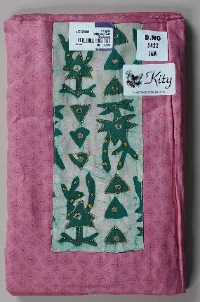 Elegant Pink and Green Block Print Cotton Saree - Pink - Picture 1