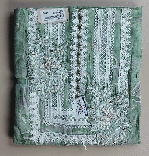 Elegant Green Floral Embroidered Suit Set - Green - Picture 1