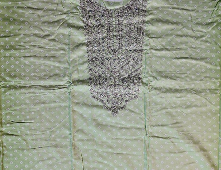 Elegant Lime Green Embroidered Kurta Set - Light green - Picture 3