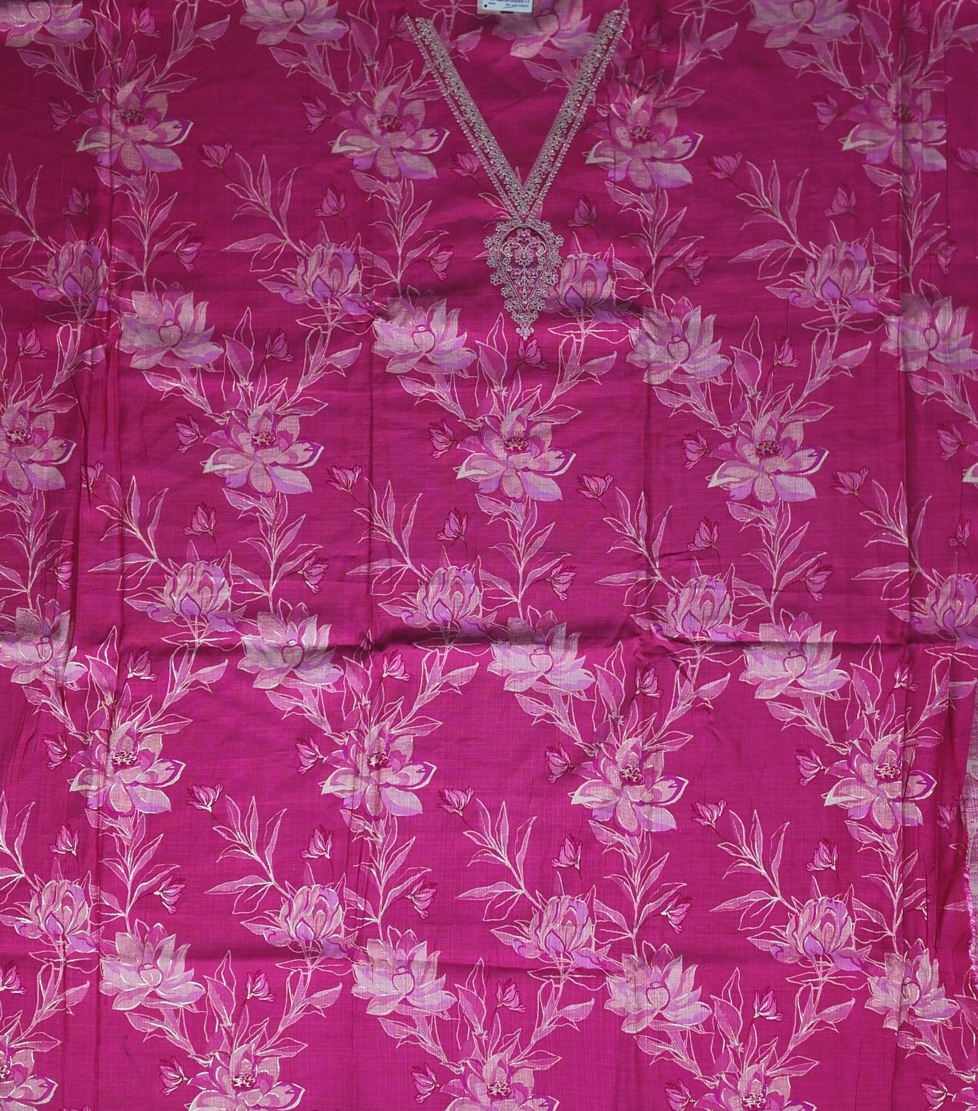 Vibrant Pink Floral Embroidered Suit - Magenta - Picture 4