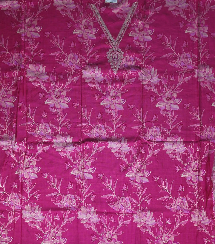 Vibrant Pink Floral Embroidered Suit - Magenta - Picture 4