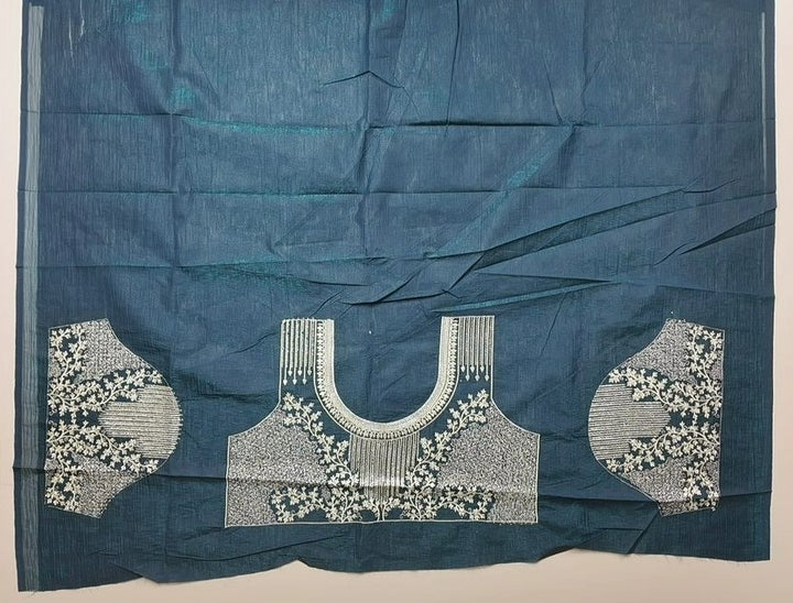 Elegant Teal Embroidered Saree with Zari Border - Dark teal - Picture 5