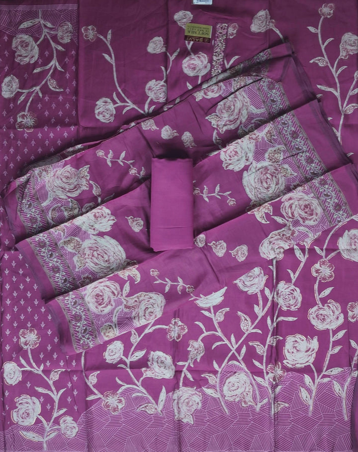 Elegant Plum Floral Embroidered Suit Set - Purple - Picture 5