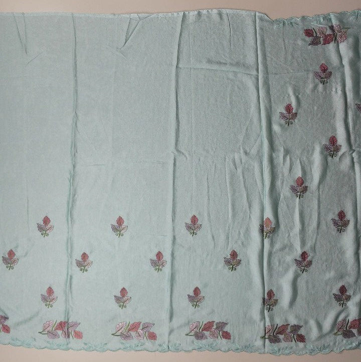 Elegant Pastel Leaf Embroidered Dupatta - Light Blue - Picture 5