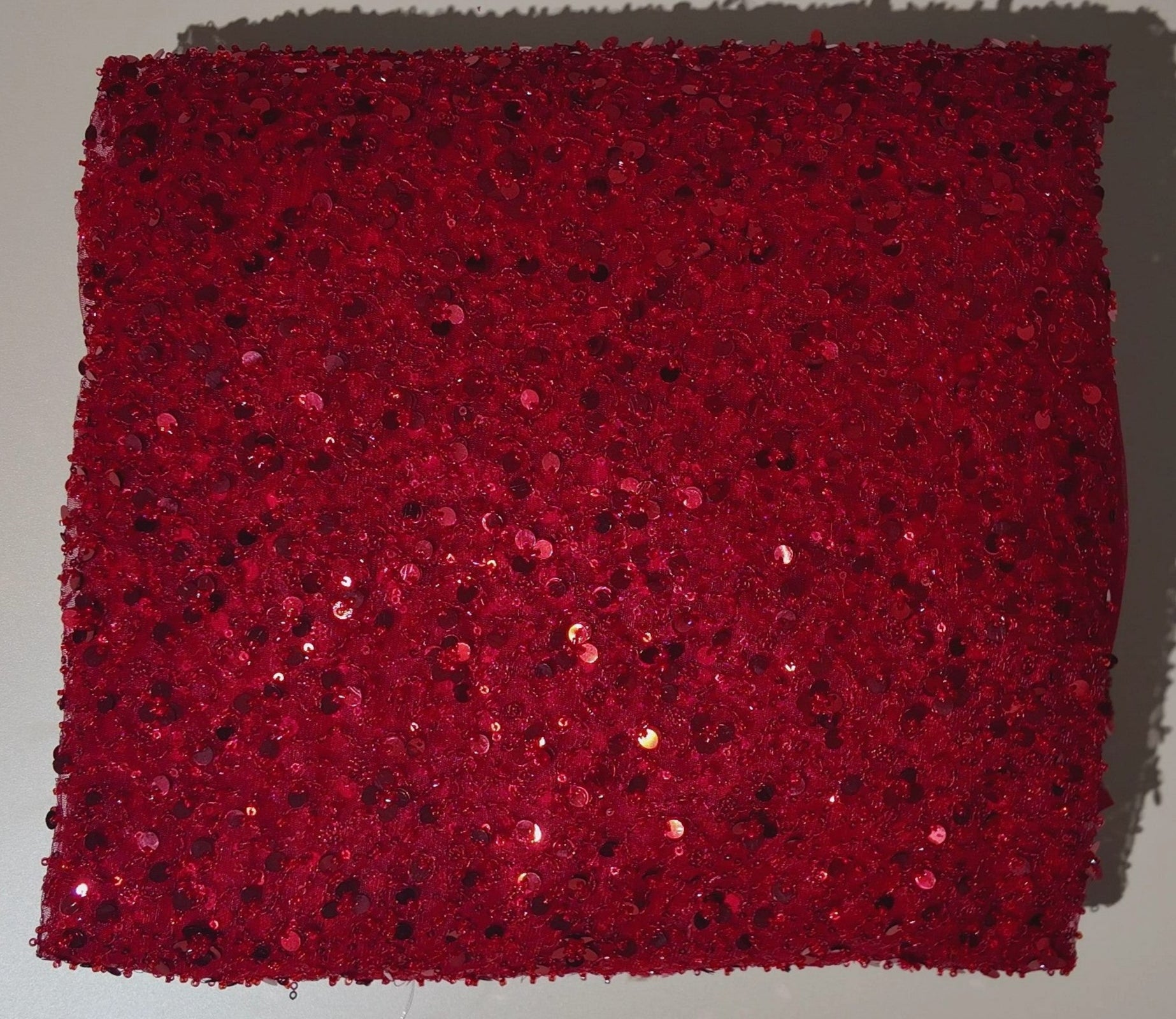 Radiant Red Sequin Embroidered Fabric - Red - Picture 1