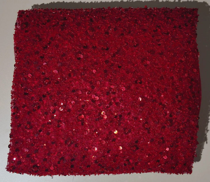 Radiant Red Sequin Embroidered Fabric - Red - Picture 1
