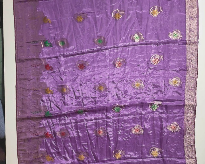 Royal Purple Banarasi Silk Saree with Peacock Motifs - Purple - Picture 4