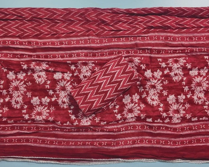 Elegant Red Floral Block Print Cotton Suit - Red - Picture 5