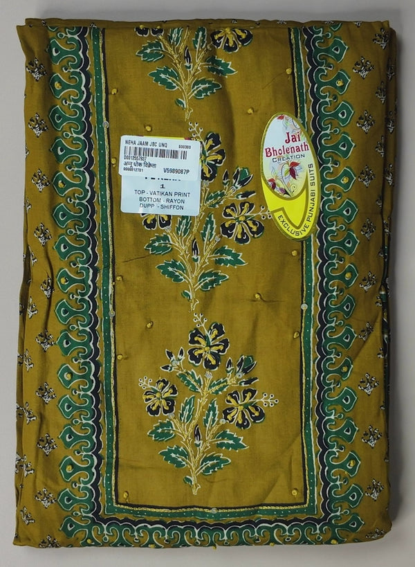 Elegant Mustard Floral Rayon Suit Set - Mustard - Picture 1