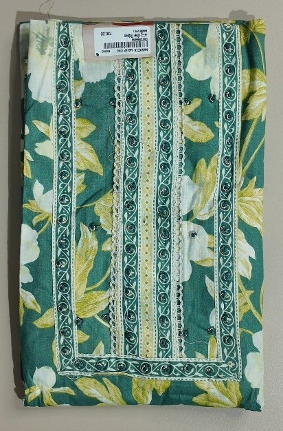 Elegant Teal Floral Cotton Suit Set - Teal - Picture 1