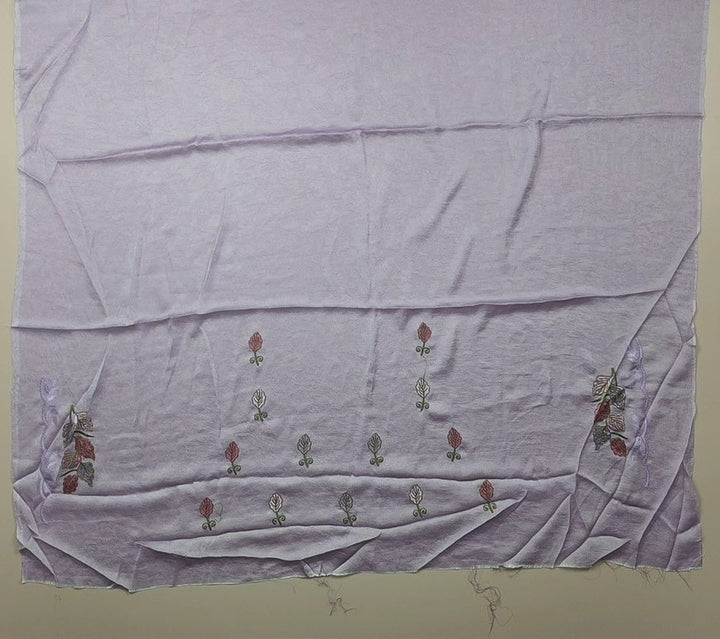 Lilac Embroidered Silk Shawl with Leaf Motifs - Lavender (1) - Picture 5