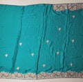 Teal Embroidered Silk Saree with Floral Borders - Teal - Picture 5