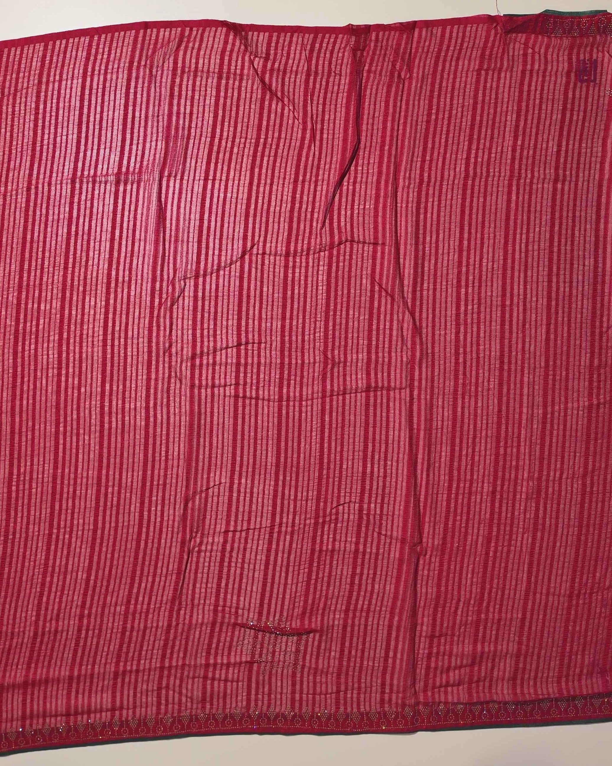 Elegant Magenta Striped Silk Saree with Tassels - Red (1) - Picture 3