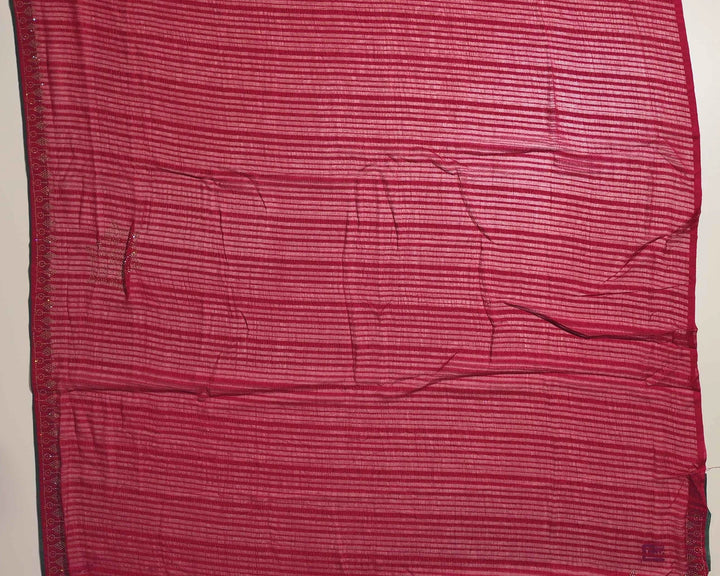 Elegant Magenta Striped Silk Saree with Tassels - Red (1) - Picture 3