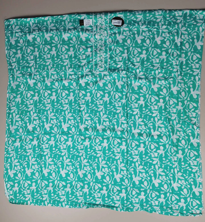 Aqua Elegance: Floral Cotton Kurti Set - Turquoise - Picture 4