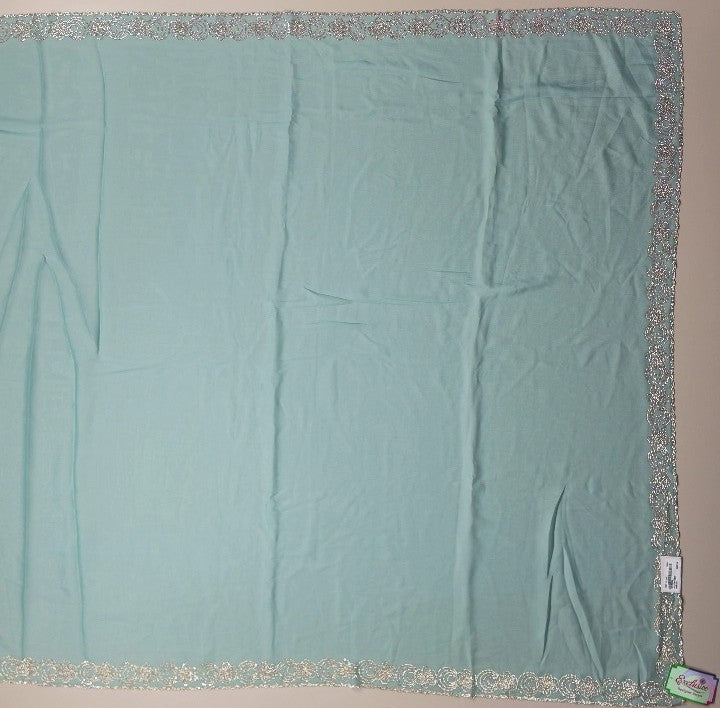 Aqua Elegance: Sequined Chiffon Dupatta - Turquoise - Picture 4