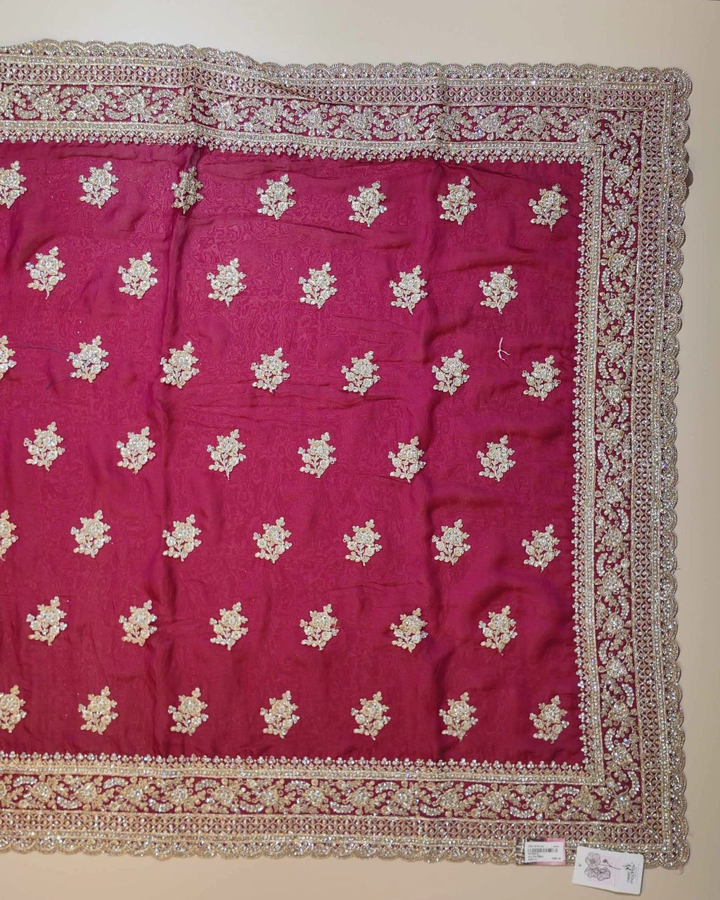 Elegant Maroon Zari Embroidered Silk Saree - Maroon - Picture 3