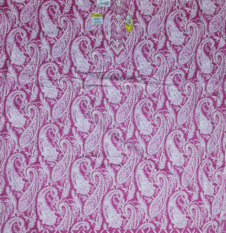 Elegant Pink Paisley Cotton Suit Set - Pink - Picture 4