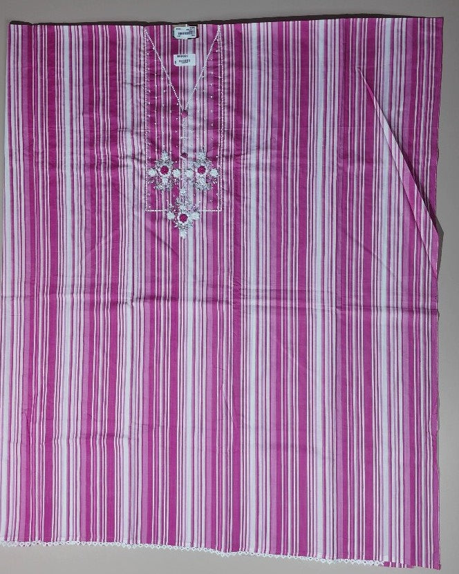 Vibrant Pink Striped Floral Embroidered Suit - Pink - Picture 2