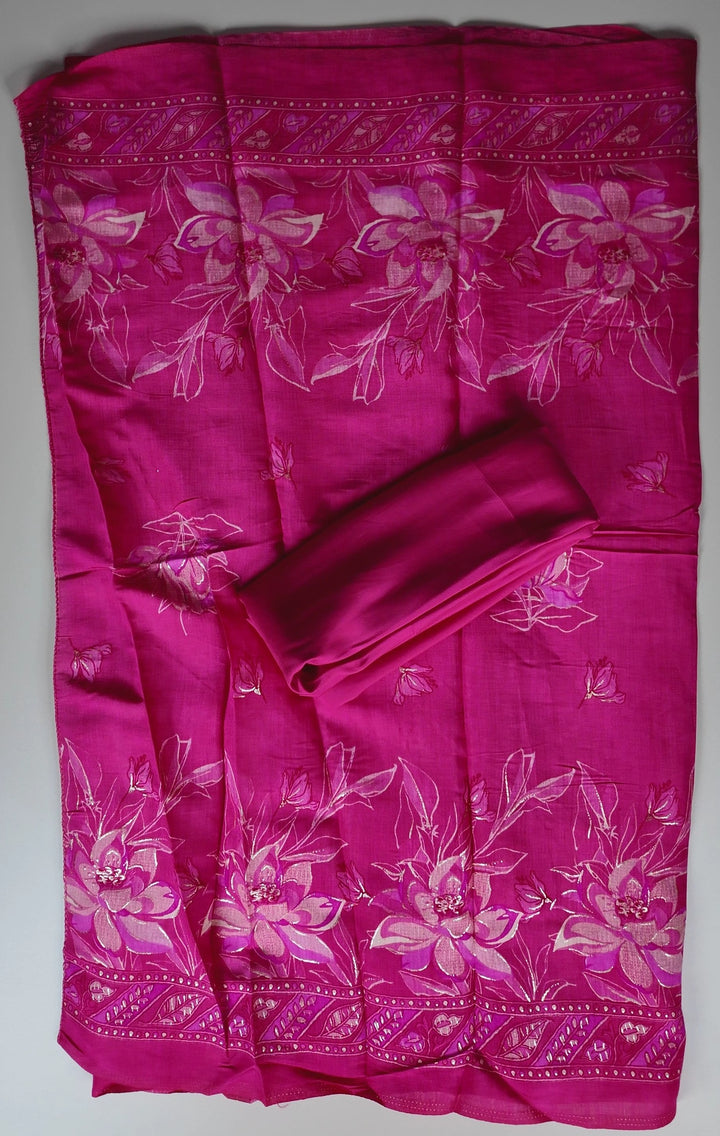 Vibrant Pink Floral Embroidered Suit - Magenta - Picture 2