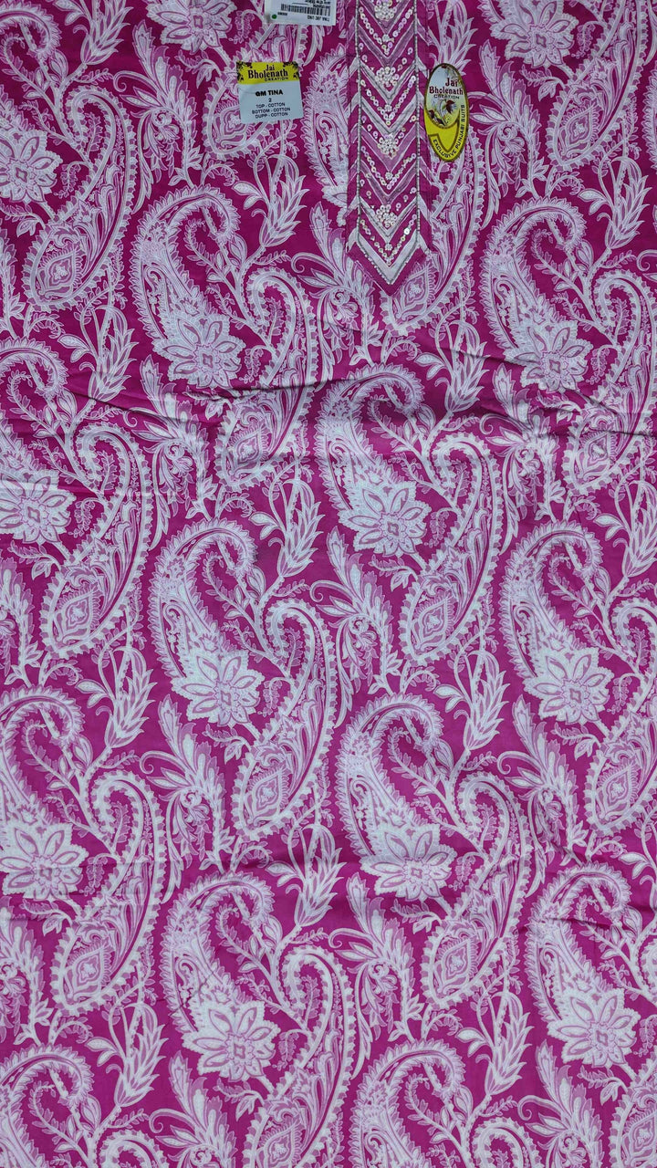 Elegant Pink Paisley Cotton Suit Set - Pink - Picture 3