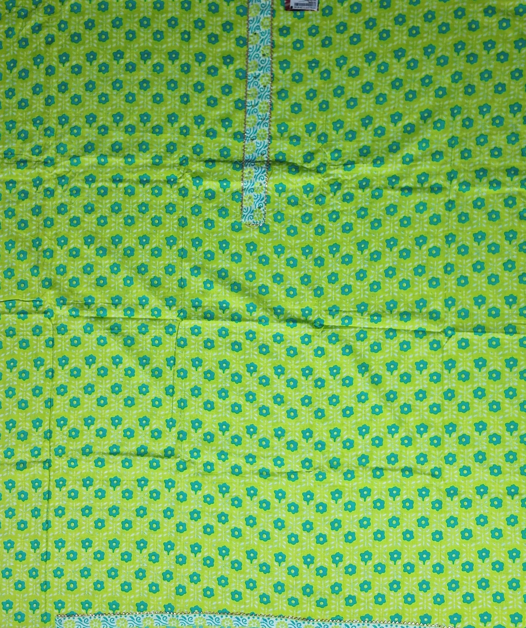 Vibrant Lime Floral Cotton Suit Set - Lime Green - Picture 2